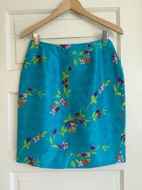 NWT Silk Shantung Teal Floral Pencil Skirt lined size 6